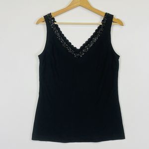 Three Flaggs Edith Flagg Vintage Black Sequin Neck Tank Top Shirt Womens‎ Medium